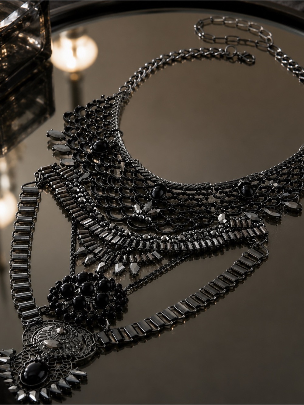 Free People Only Dreaming Statement Bib Necklace Gunmetal Layered